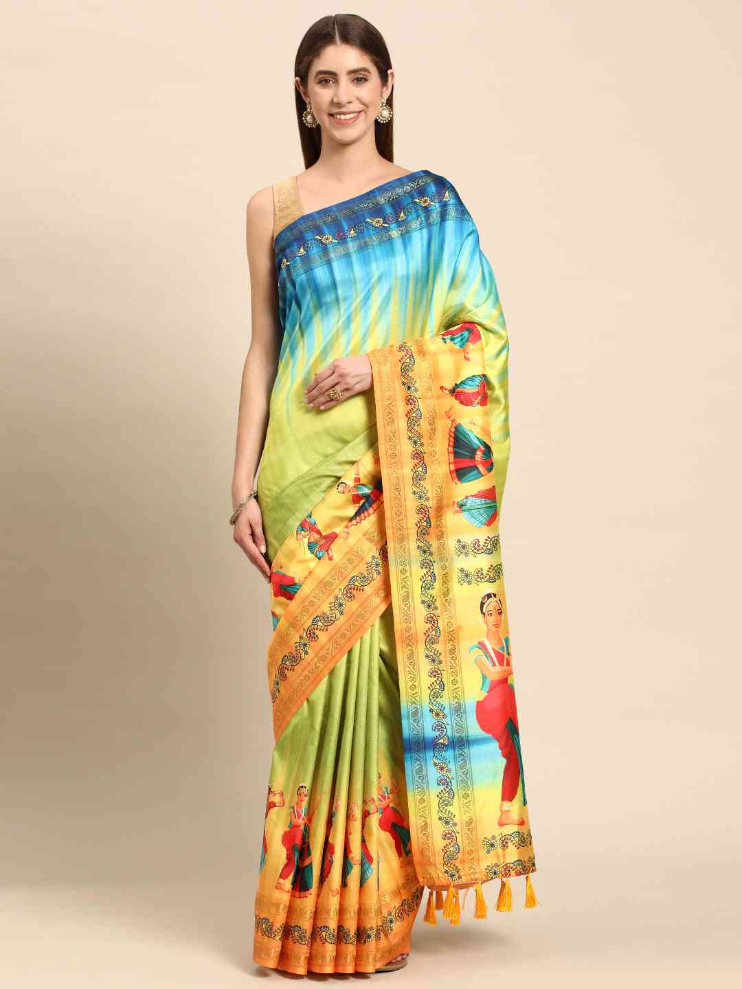 Stylish Kalamkari Silk With Block Print Saree