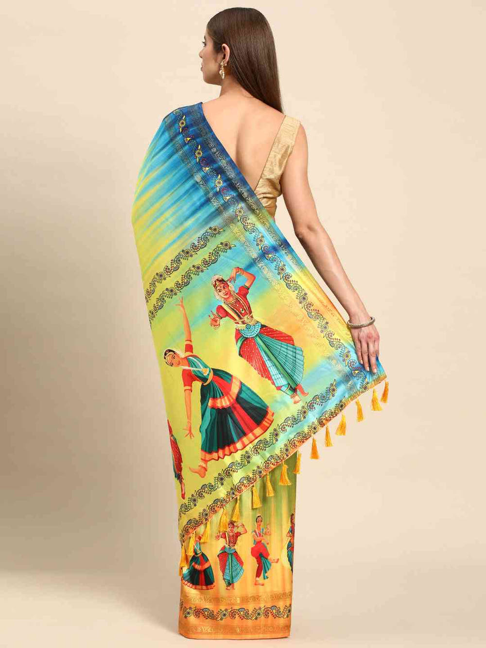 Stylish Kalamkari Silk With Block Print Saree
