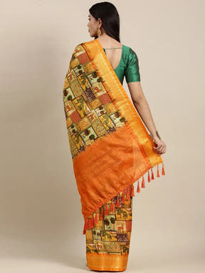 Uppada Cotton Silk Saree With Digital Block Print