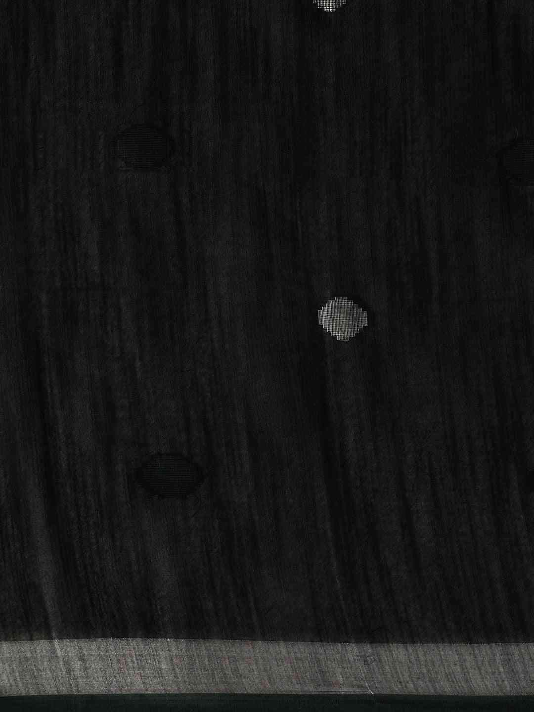 Linen Blend Green Colour Saree With Polka Dots And Zari Border Work