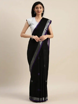 Linen Blend Purple Colour Saree With Polka Dots And Zari Border Work