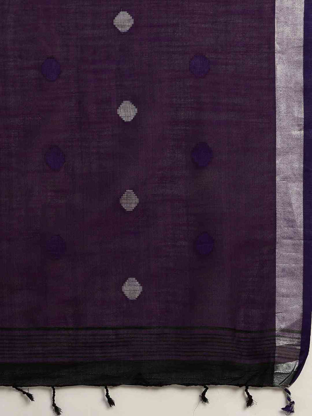 Linen Blend Purple Colour Saree With Polka Dots And Zari Border Work