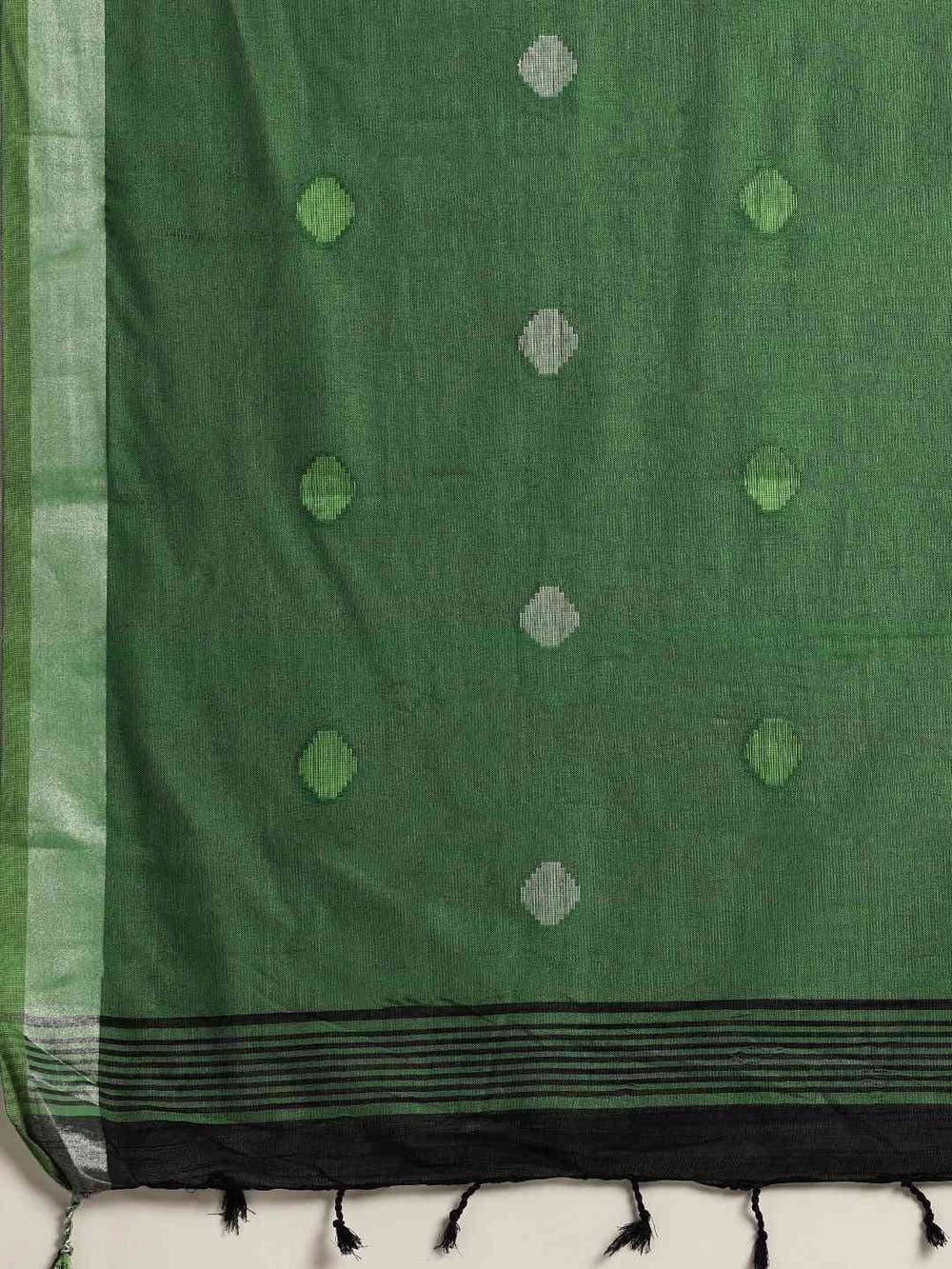Linen Blend Light Green Saree With Polka Dots And Zari Border Work