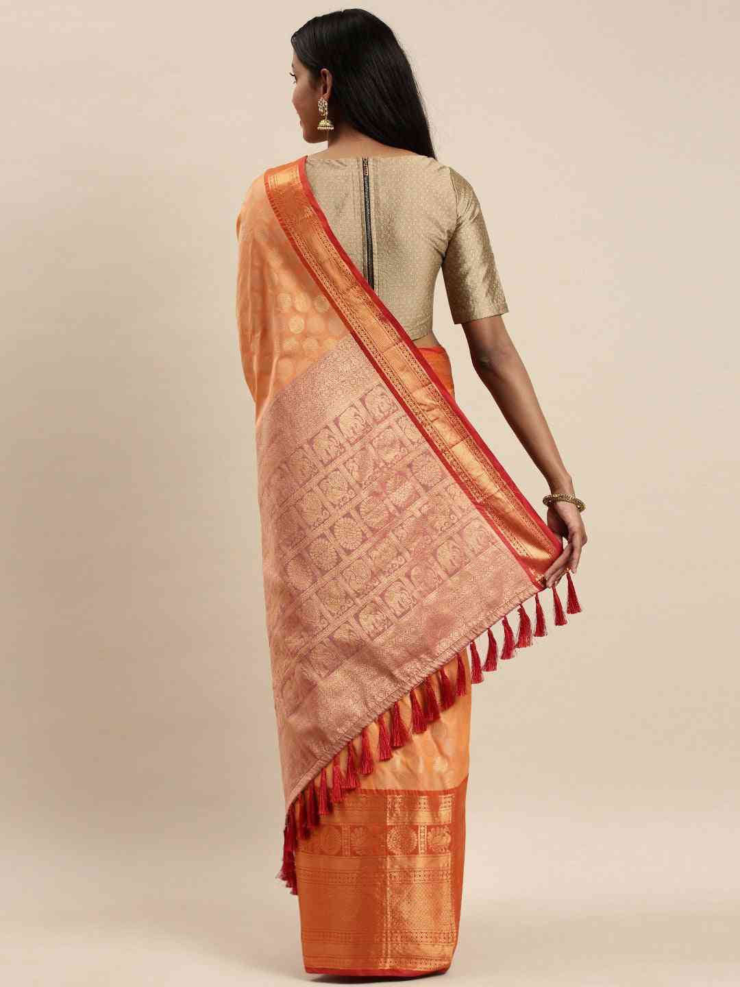 Exclusive Peach Colour Banarasi Polka Dots Weaving Design Pattu Saree