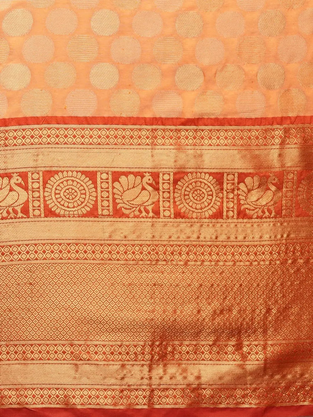 Exclusive Peach Colour Banarasi Polka Dots Weaving Design Pattu Saree