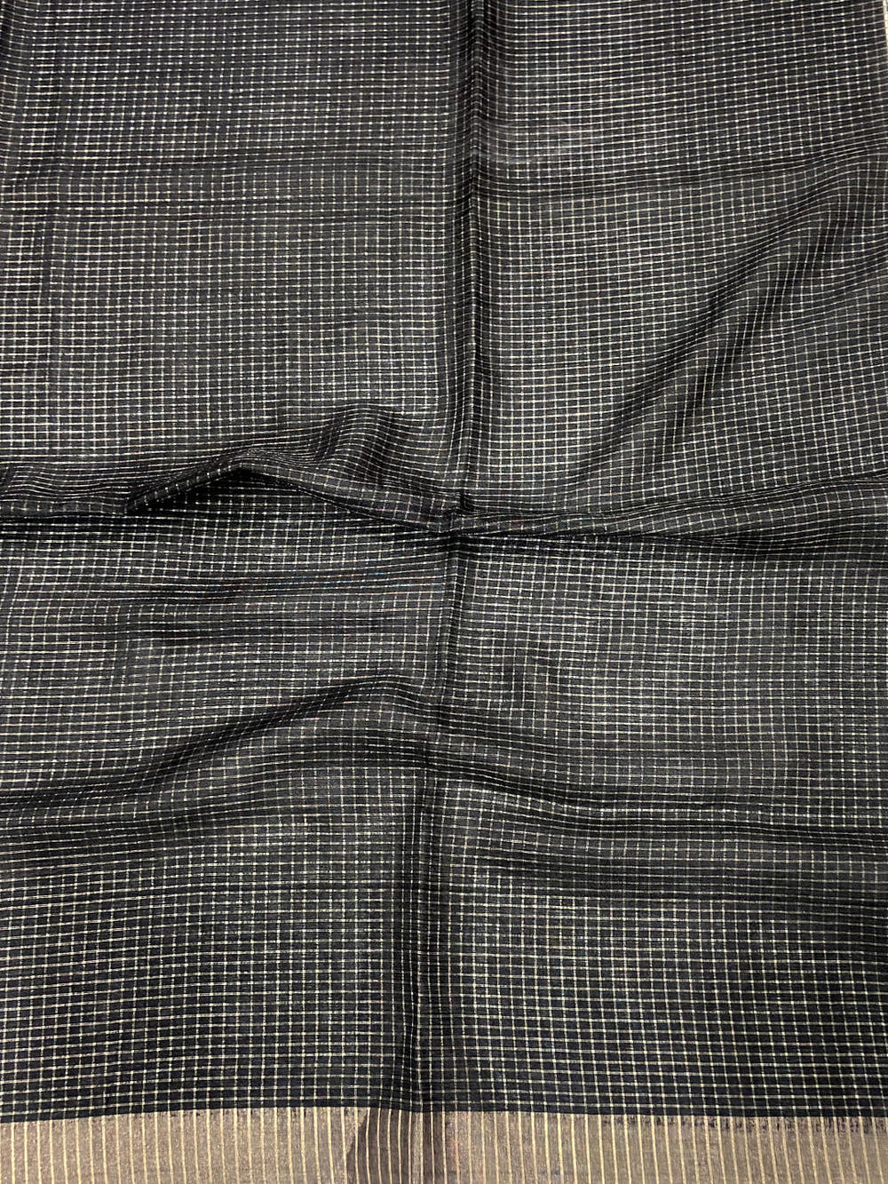 Elegant Black Check Floral Tissue Chanderi Saree