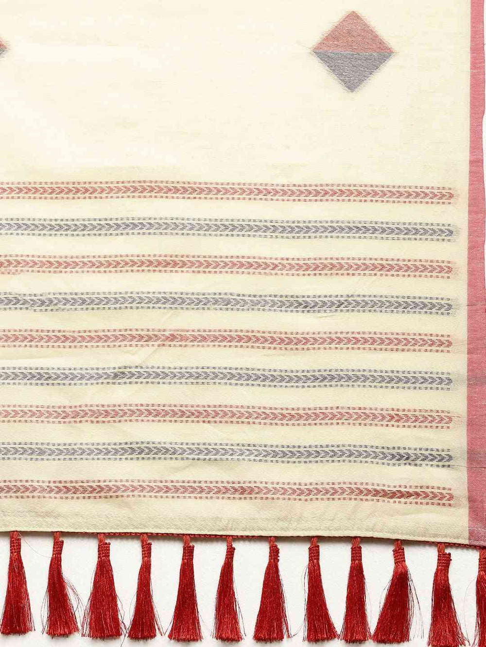 Cream Colour Geometric Print Linen Saree