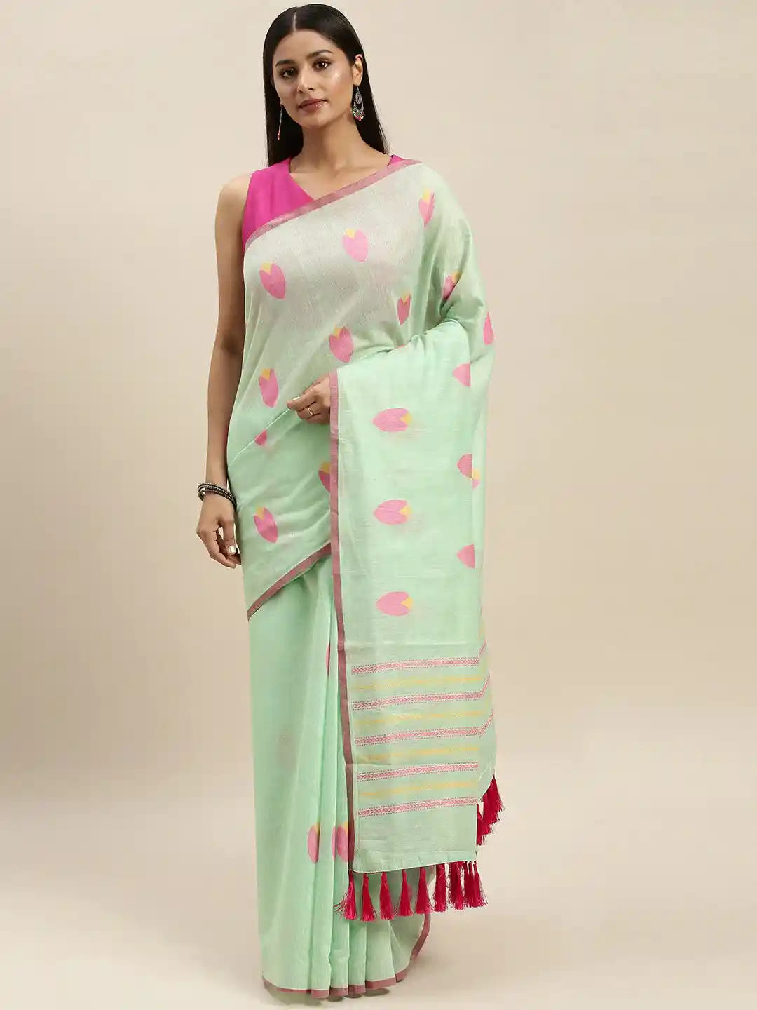 Pista Colour Woven Desing Linen Saree