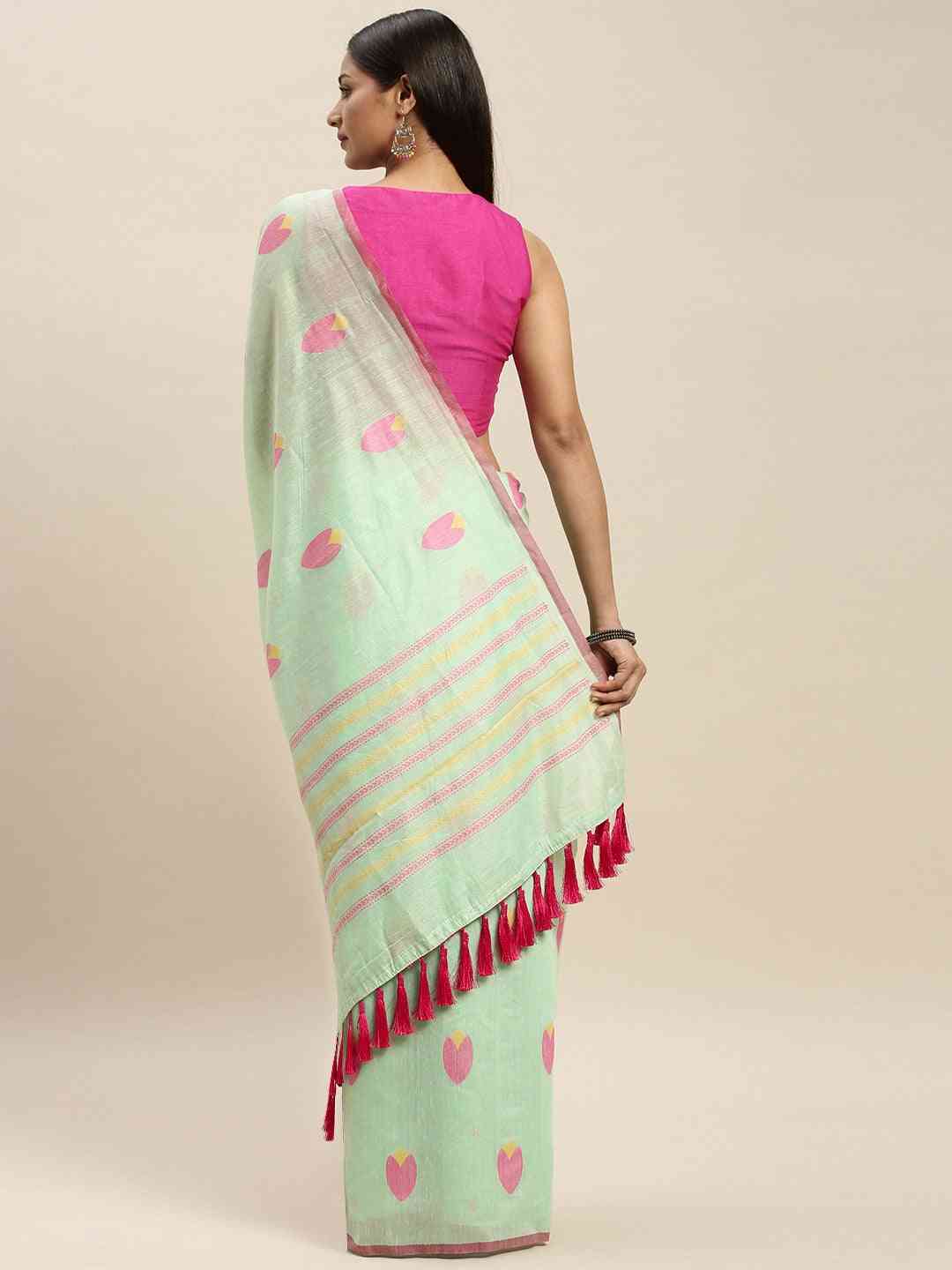 Pista Colour Woven Desing Linen Saree
