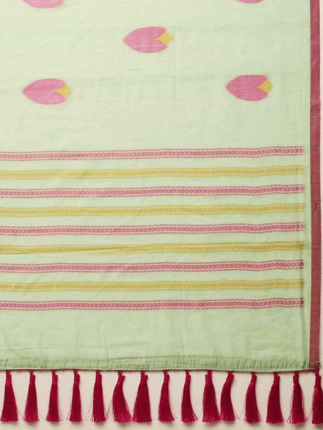 Pista Colour Woven Desing Linen Saree