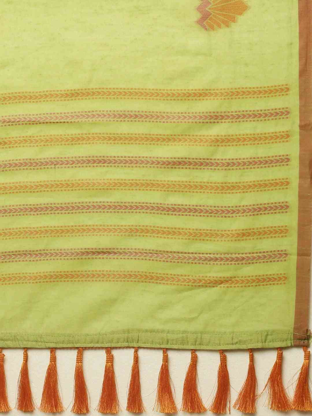 Lime Colour Ethnic Motifs Print Linen Saree