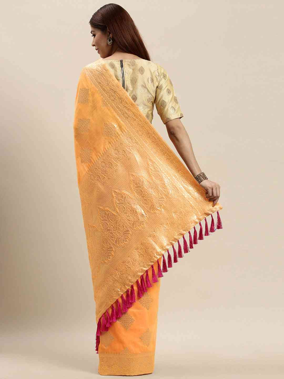 Stylish Orange Colour Woven Design Cotton Saree