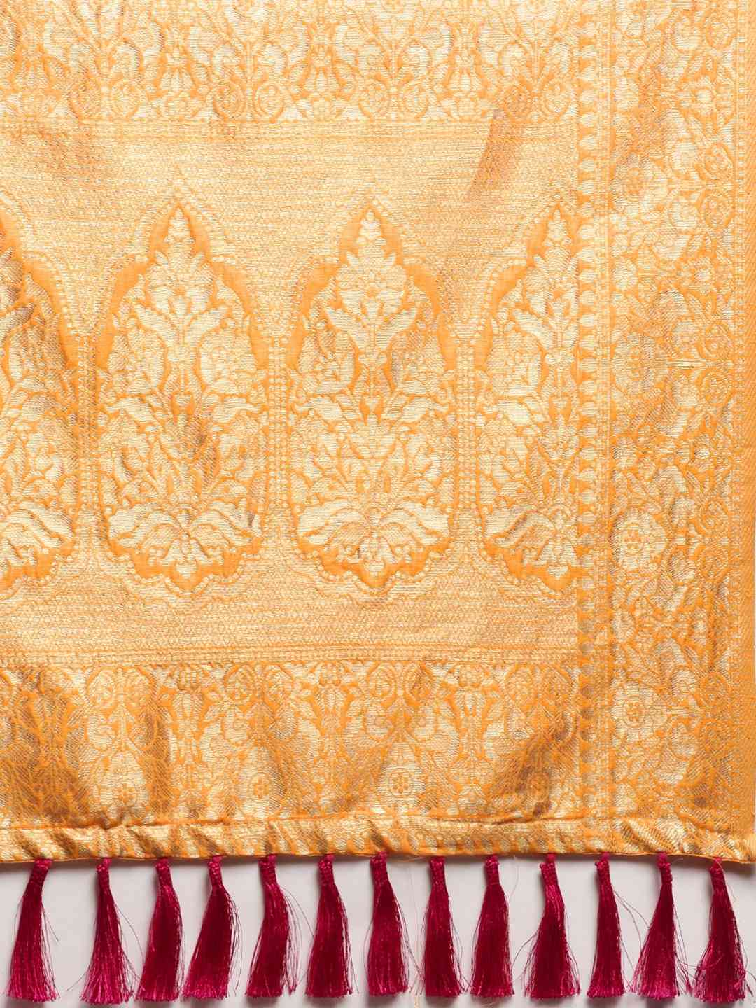 Stylish Orange Colour Woven Design Cotton Saree