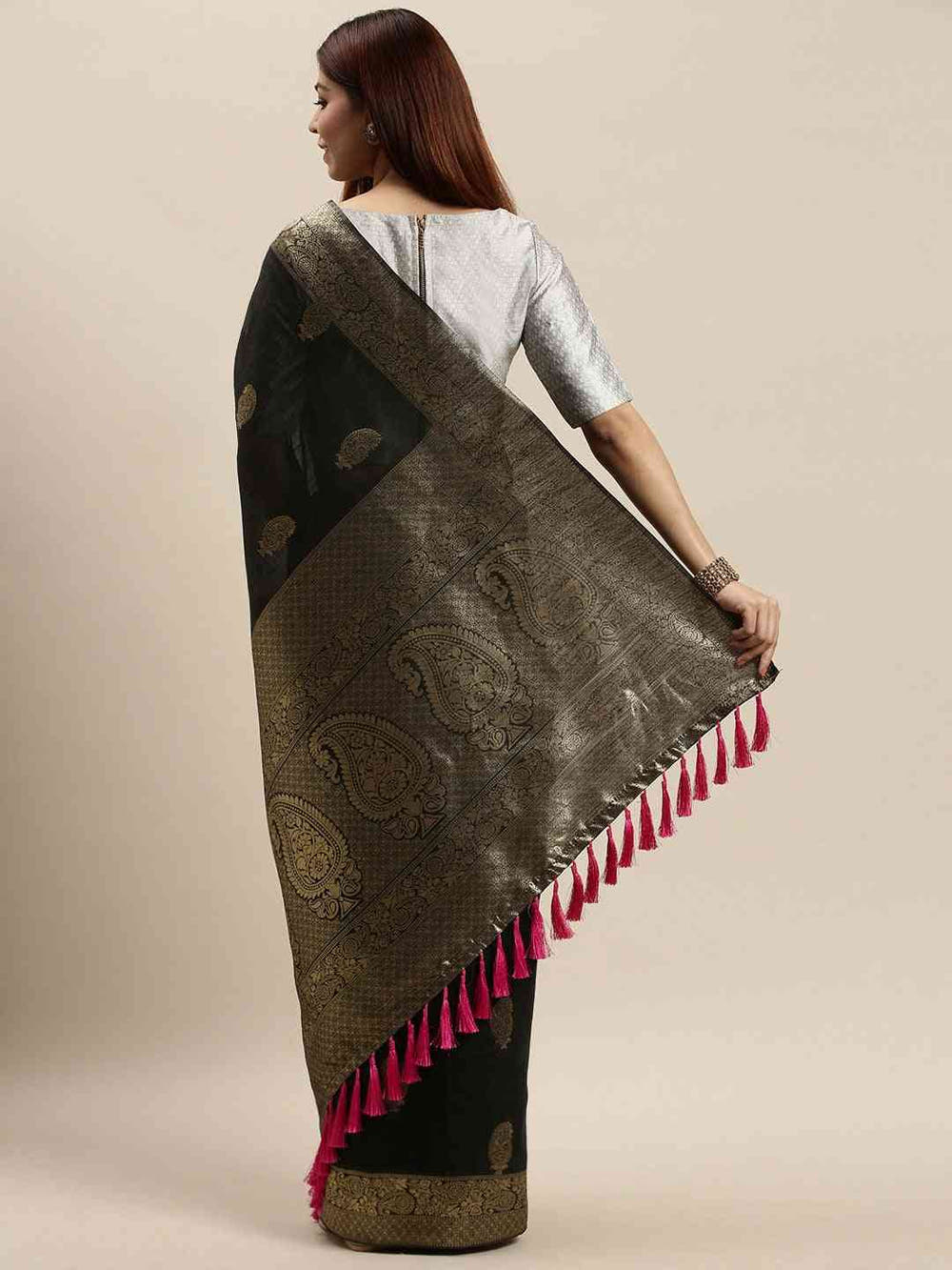 Bollywood Black Colour Woven Design Cotton Saree