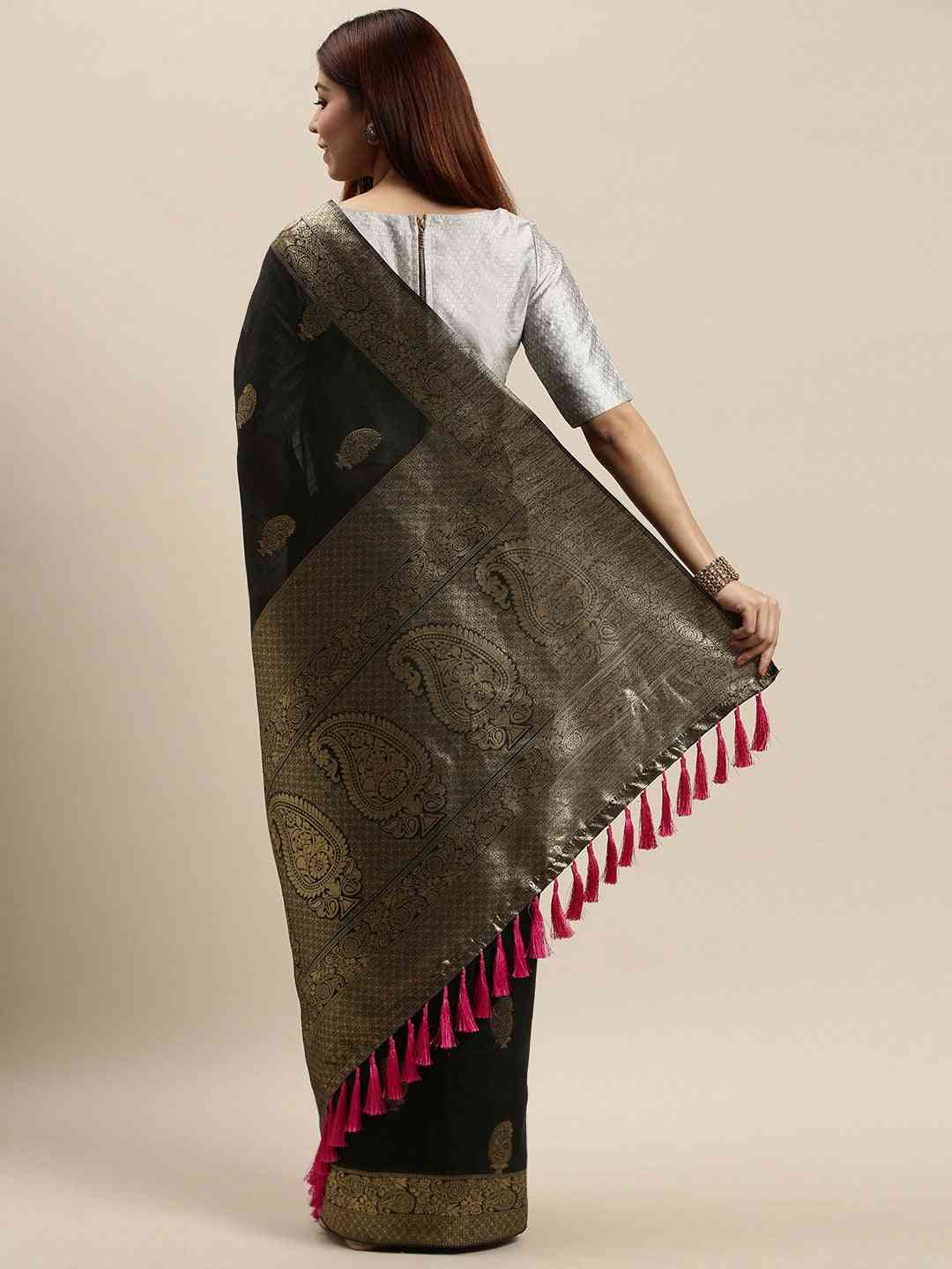 Bollywood Black Colour Woven Design Cotton Saree