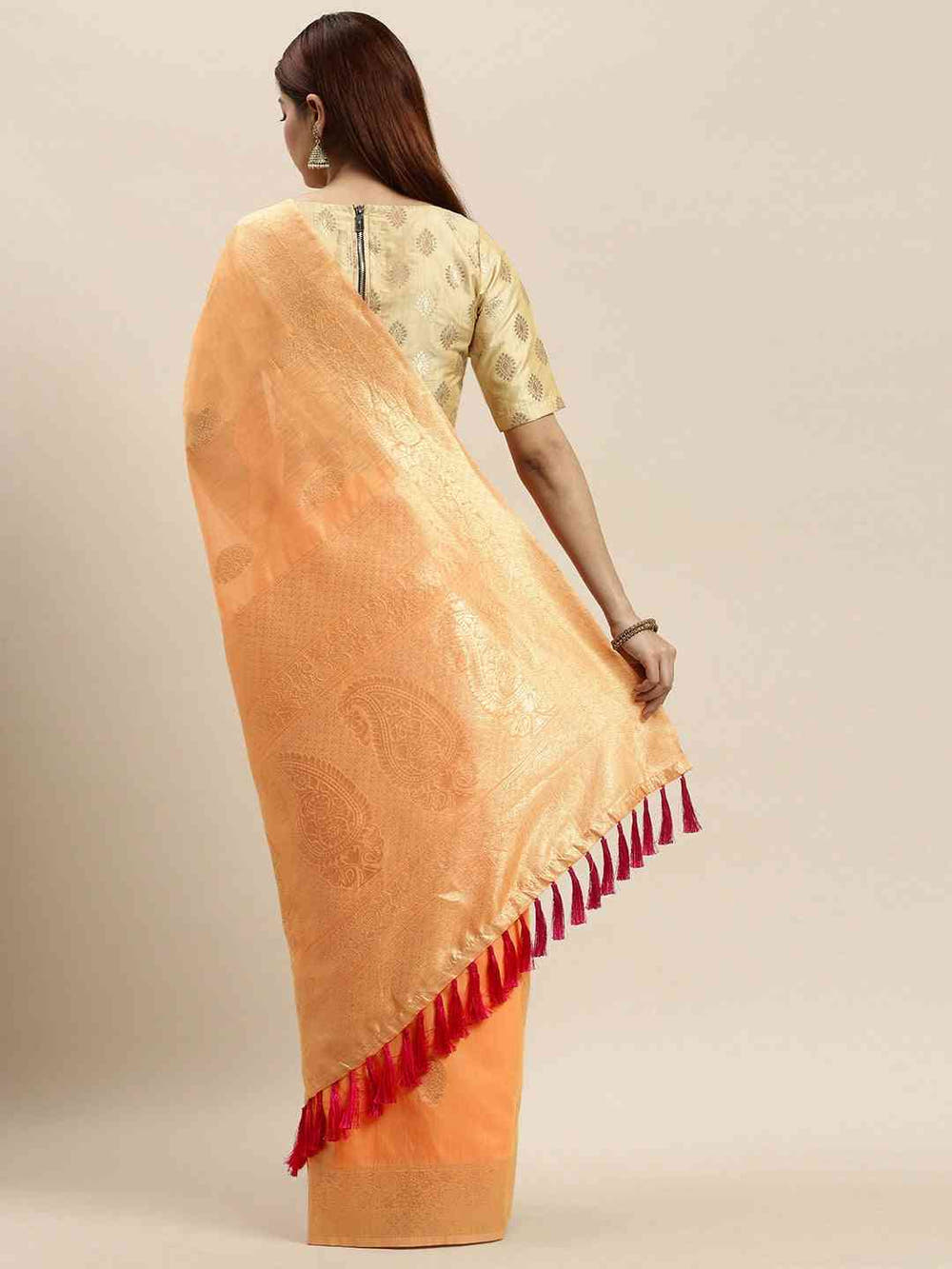 Bollywood Orange Colour Woven Design Cotton Saree