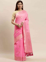 Bollywood Pink Colour Woven Design Cotton Saree
