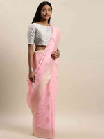 Bollywood Light Pink Colour Woven Design Cotton Saree