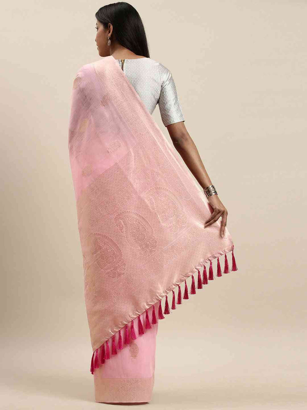 Bollywood Light Pink Colour Woven Design Cotton Saree