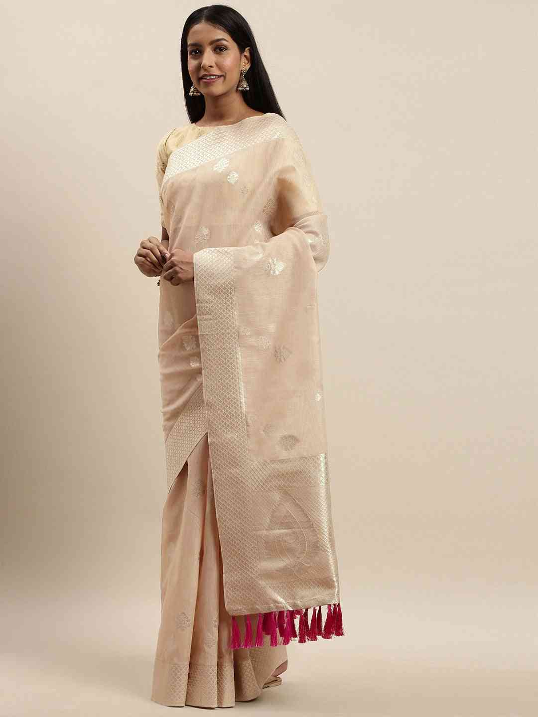 Bollywood Cream Colour Woven Design Cotton Saree