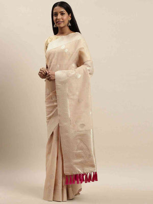 Bollywood Cream Colour Woven Design Cotton Saree