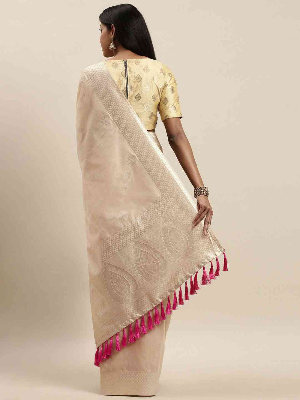 Bollywood Cream Colour Woven Design Cotton Saree