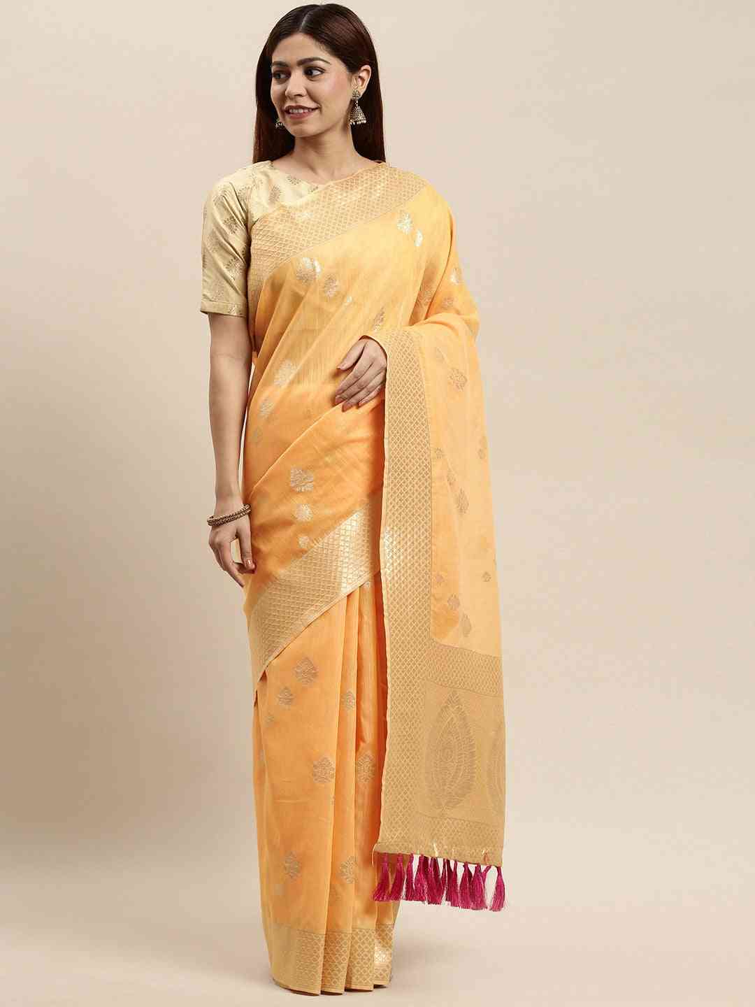 Bollywood Orange Colour Woven Design Cotton Saree