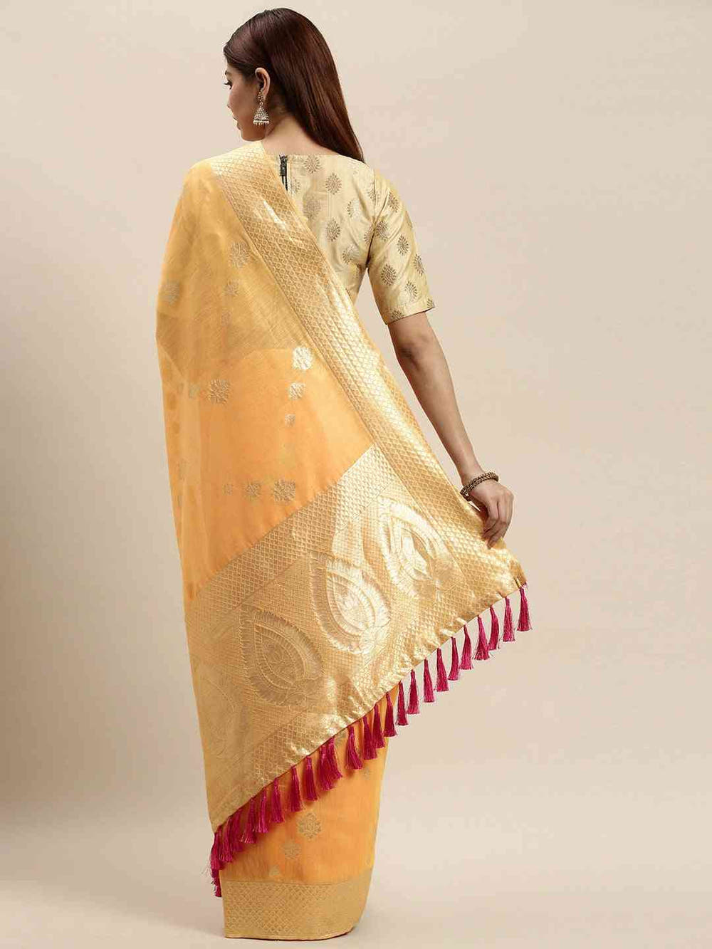 Bollywood Orange Colour Woven Design Cotton Saree