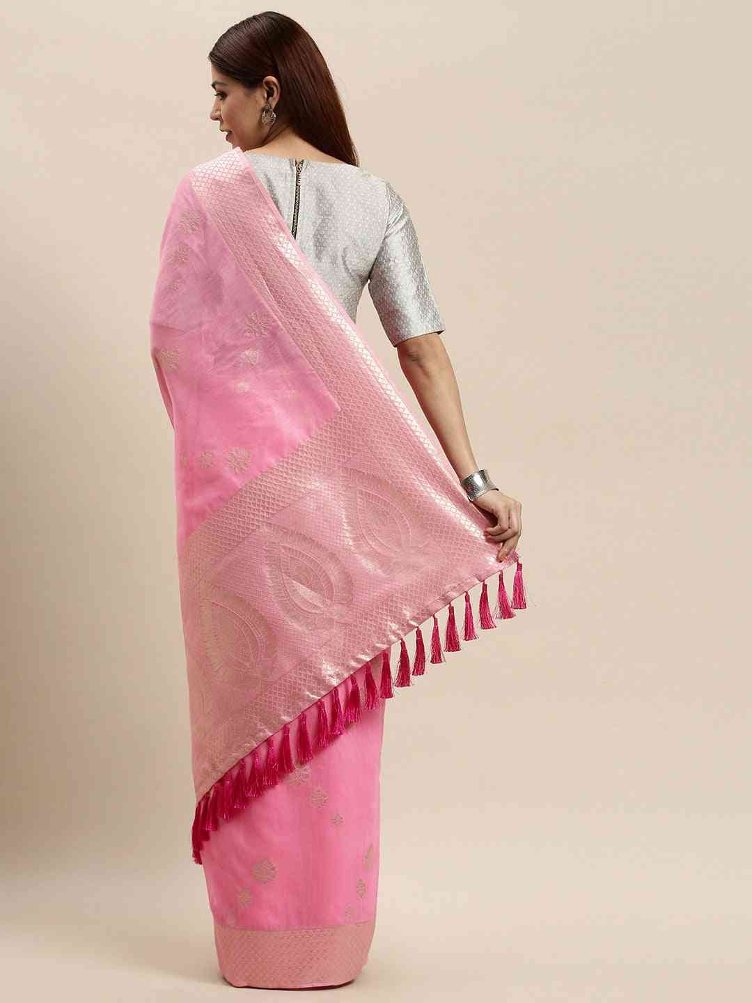 Bollywood Pink Colour Woven Design Cotton Saree