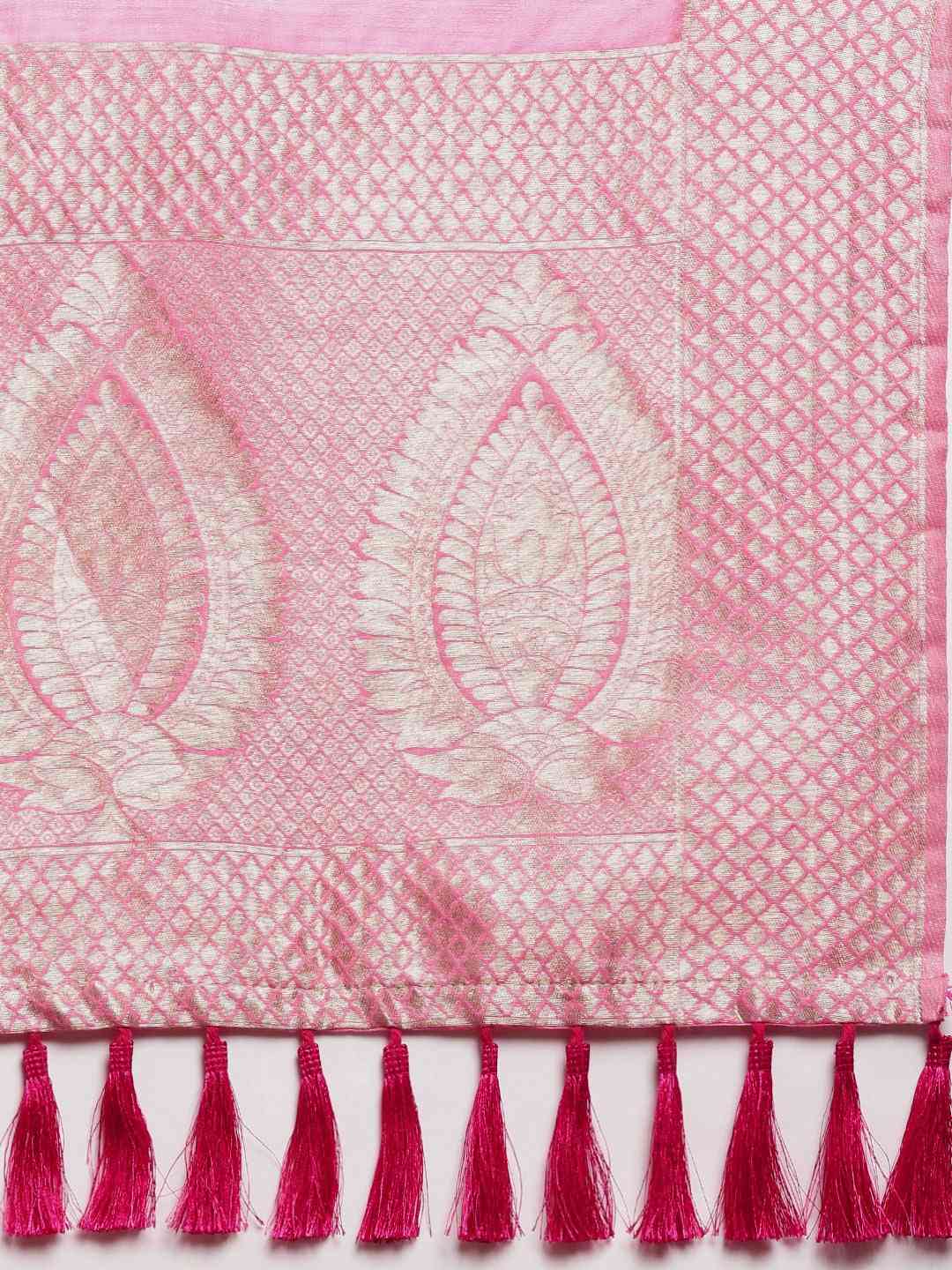 Bollywood Pink Colour Woven Design Cotton Saree