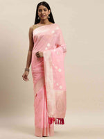 Bollywood Light Pink Colour Woven Design Cotton Saree