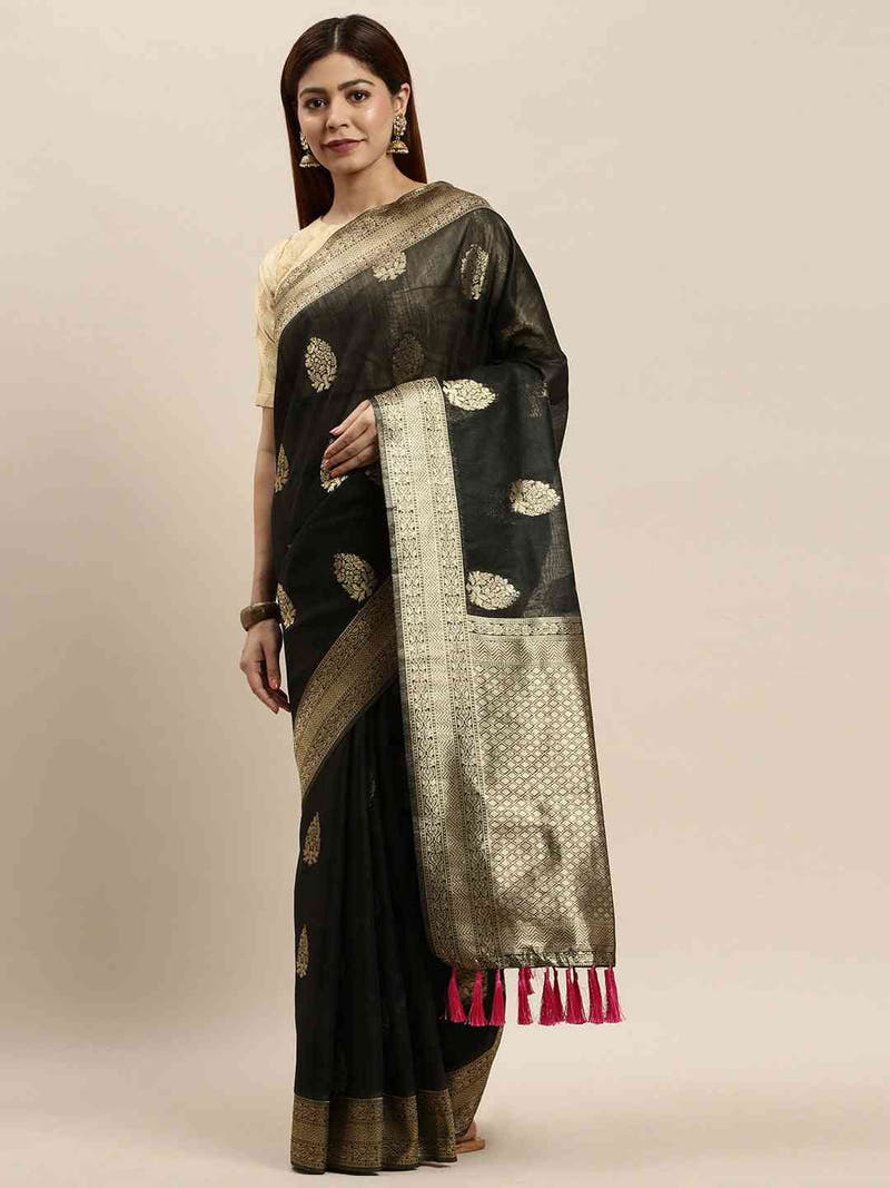 Bollywood Black Colour Woven Design Cotton Saree