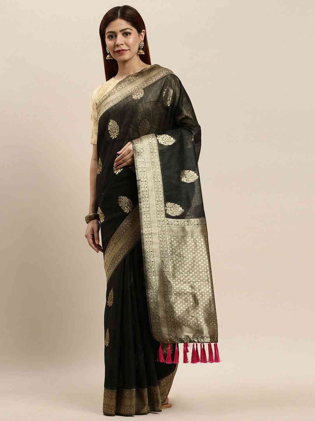 Bollywood Black Colour Woven Design Cotton Saree
