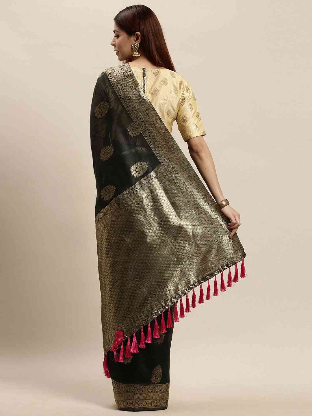 Bollywood Black Colour Woven Design Cotton Saree
