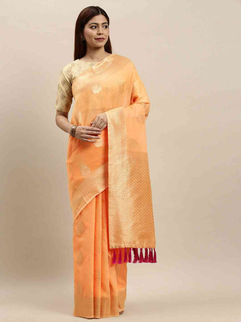 Bollywood Orange Colour Woven Design Cotton Saree