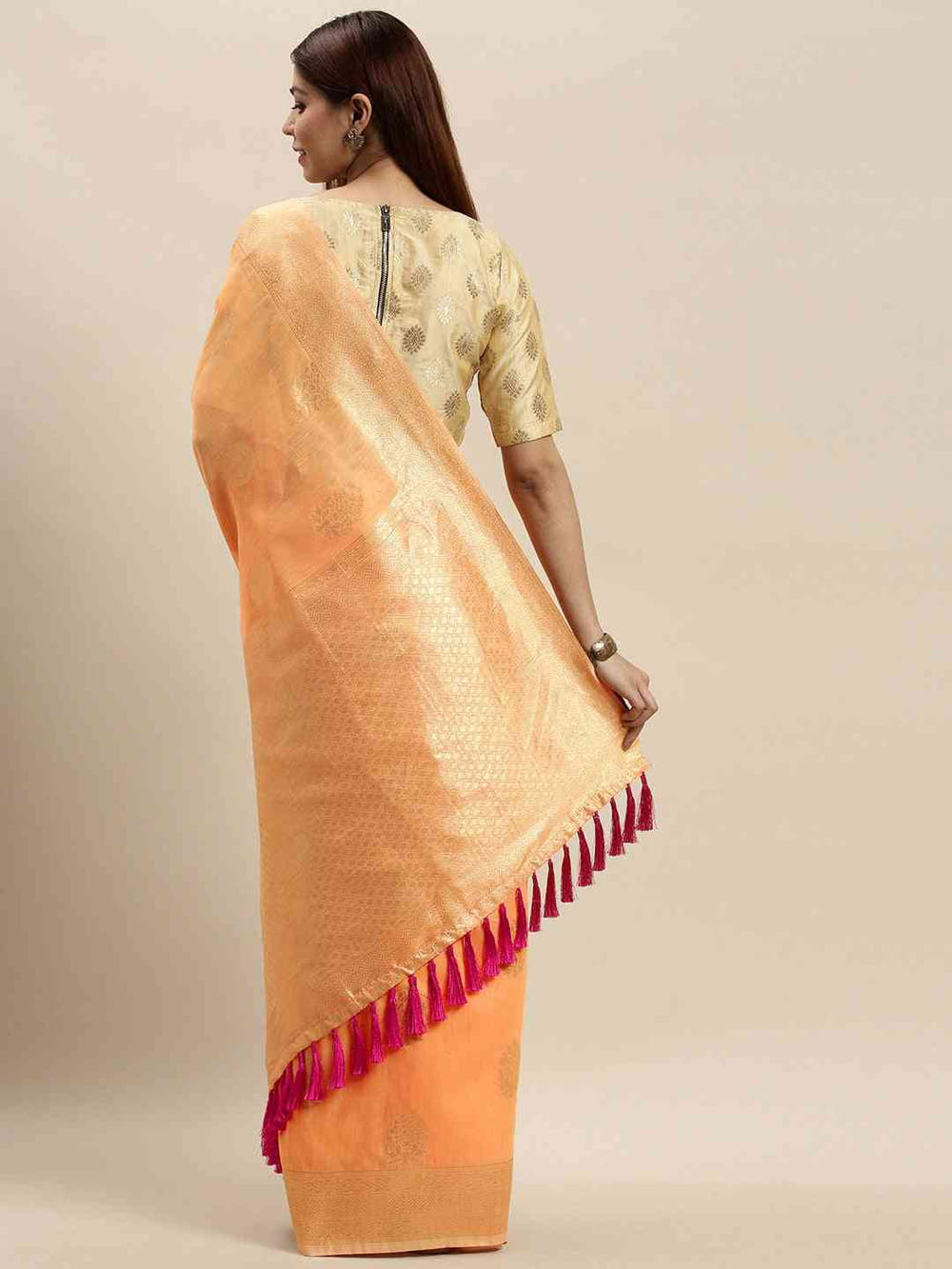 Bollywood Orange Colour Woven Design Cotton Saree
