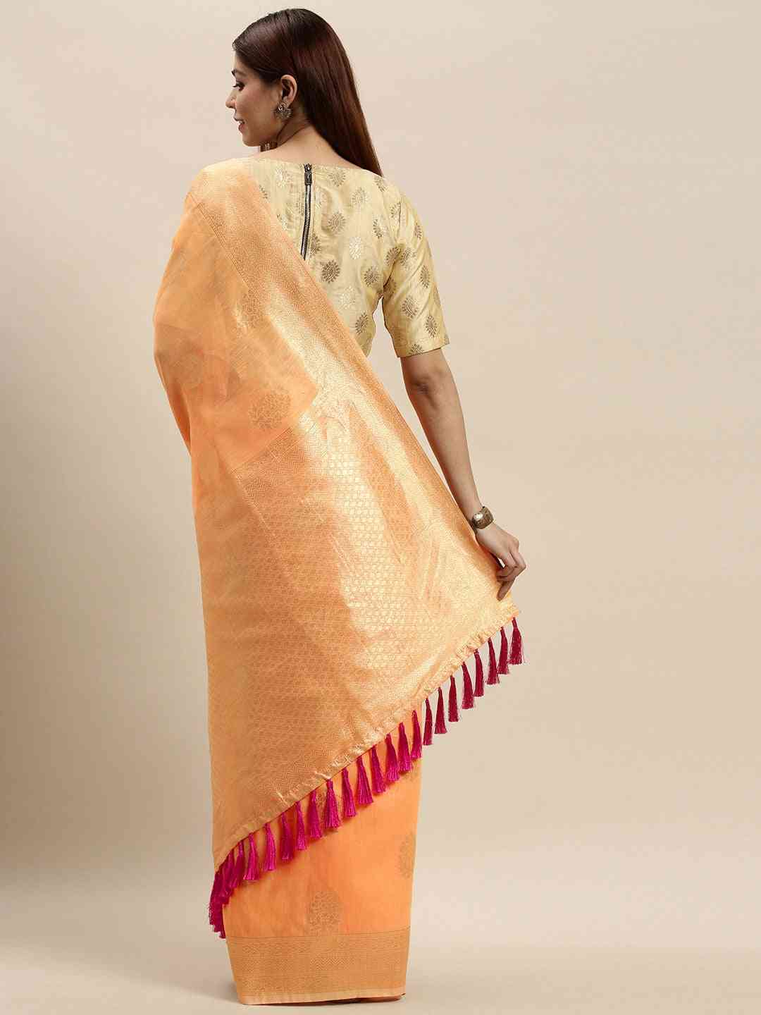 Bollywood Orange Colour Woven Design Cotton Saree
