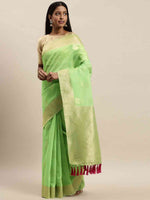 Bollywood Lime Colour Woven Design Cotton Saree