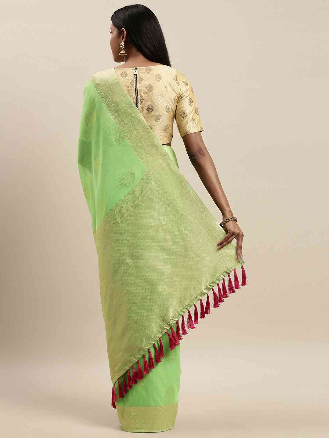 Bollywood Lime Colour Woven Design Cotton Saree