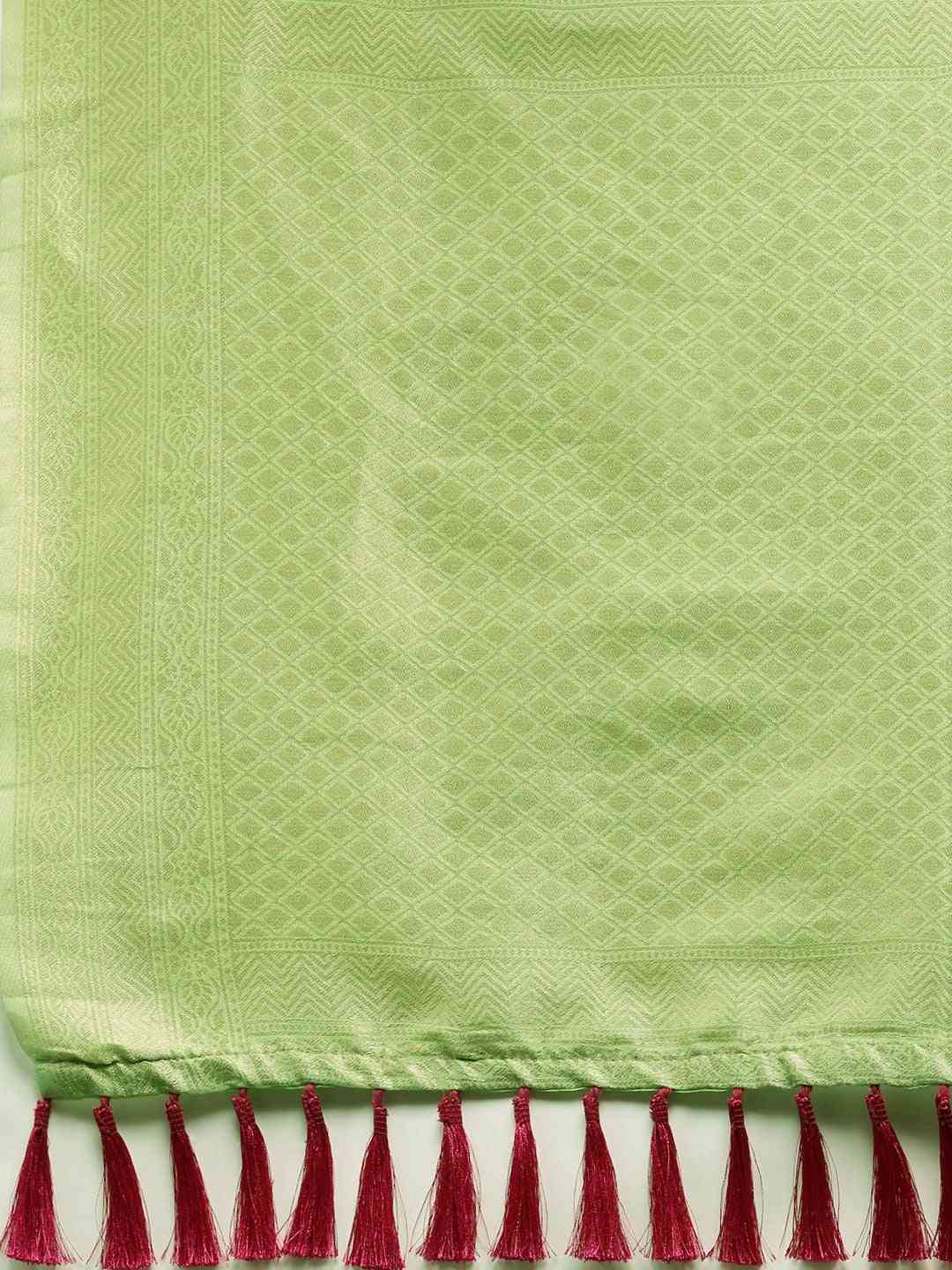 Bollywood Lime Colour Woven Design Cotton Saree