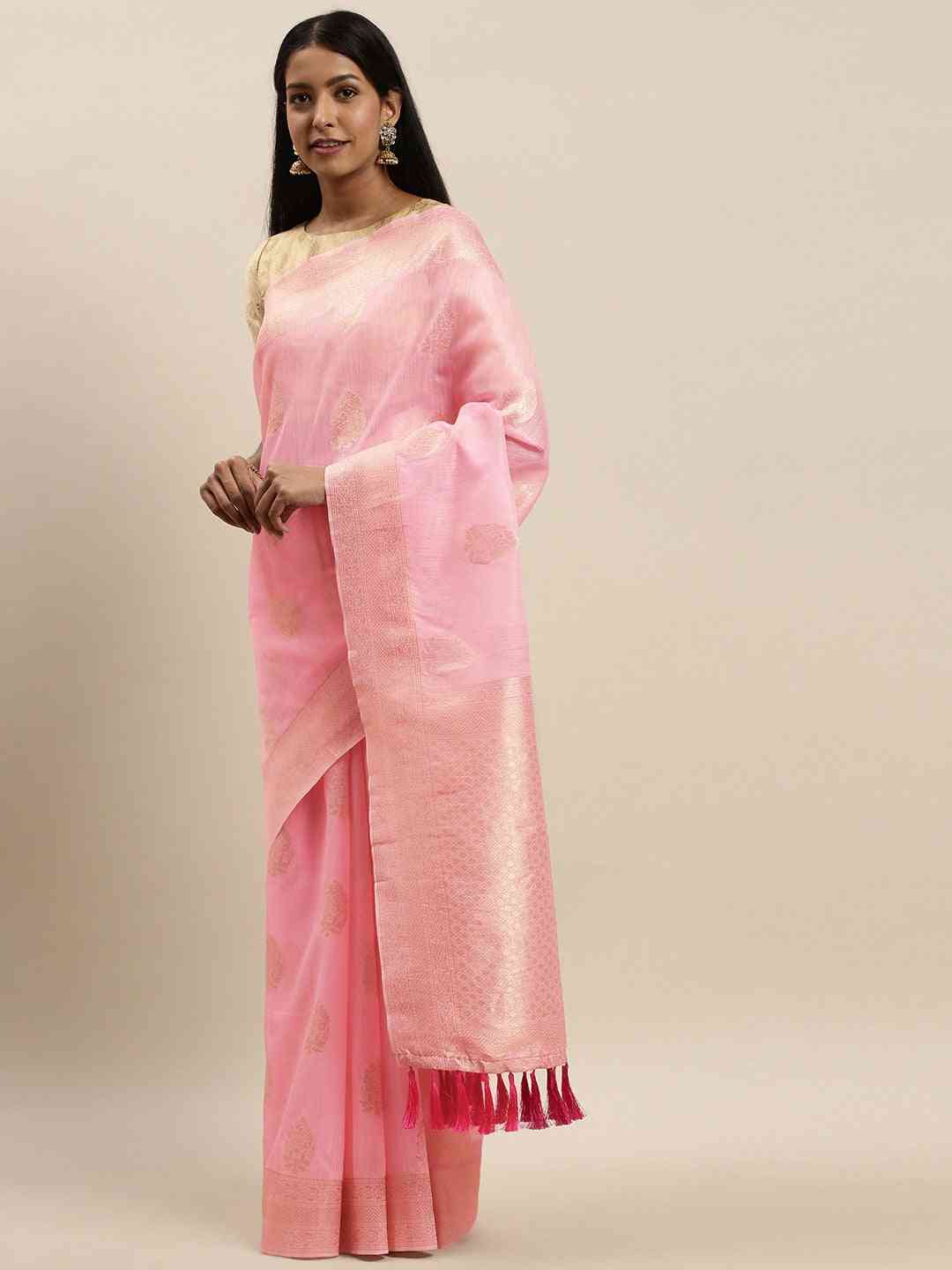 Bollywood  Light Pink Colour Woven Design Cotton Saree