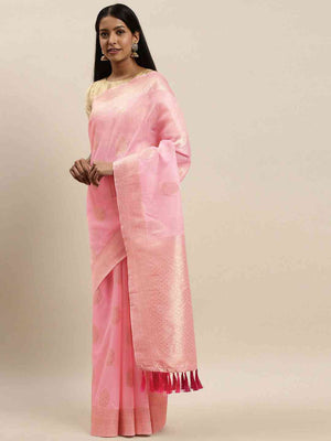 Bollywood  Light Pink Colour Woven Design Cotton Saree