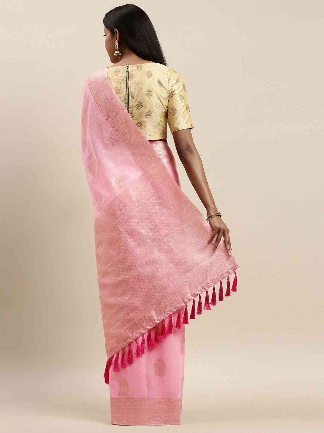 Bollywood  Light Pink Colour Woven Design Cotton Saree
