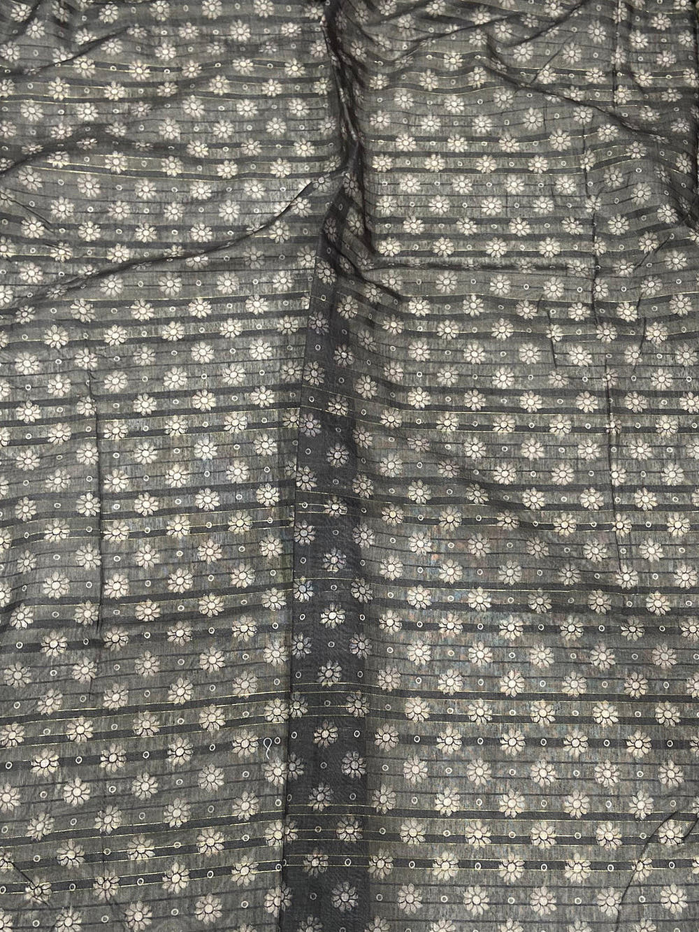 Grey Kalamkari Stripes Chanderi Saree