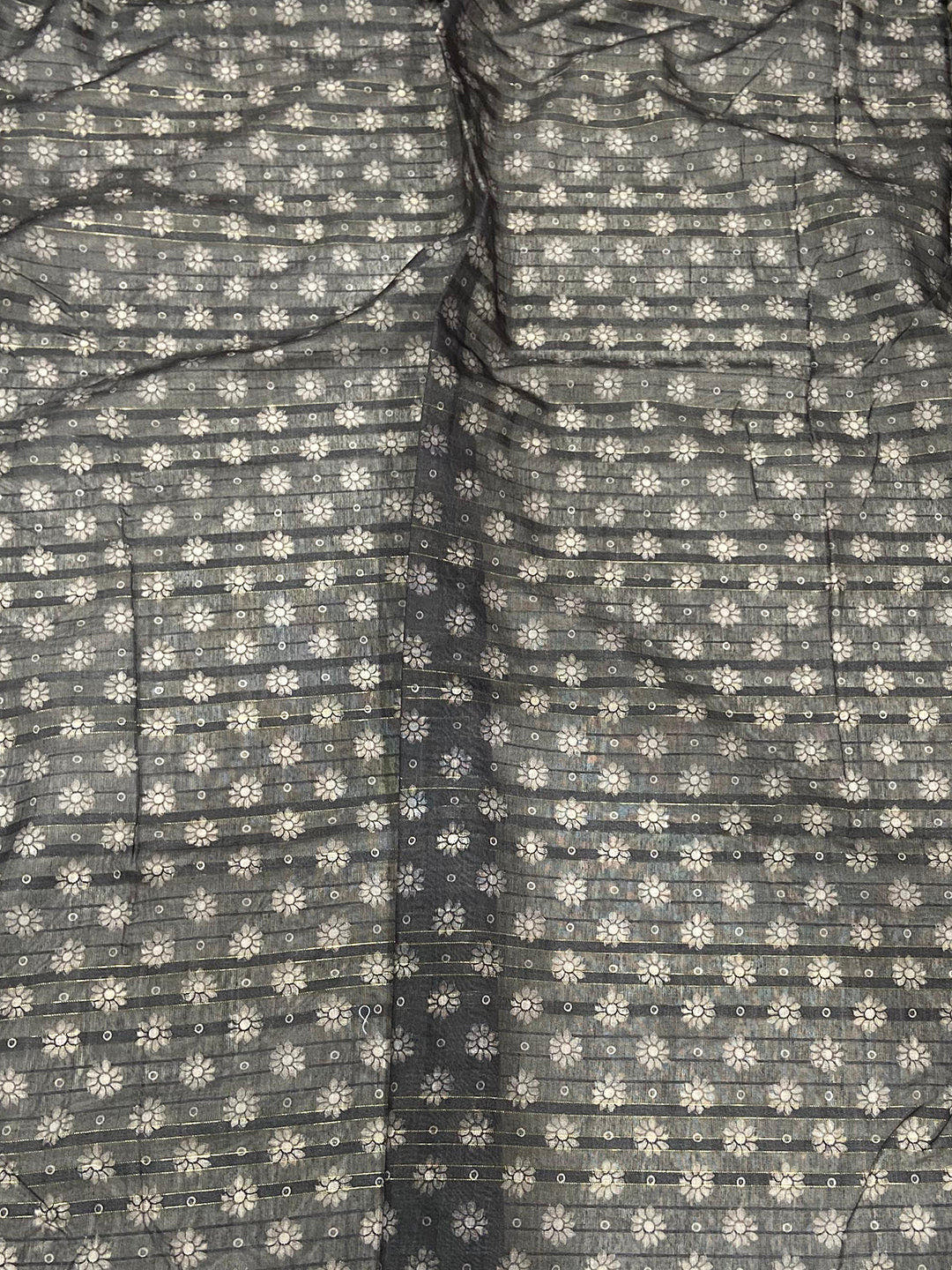 Grey Kalamkari Stripes Chanderi Saree