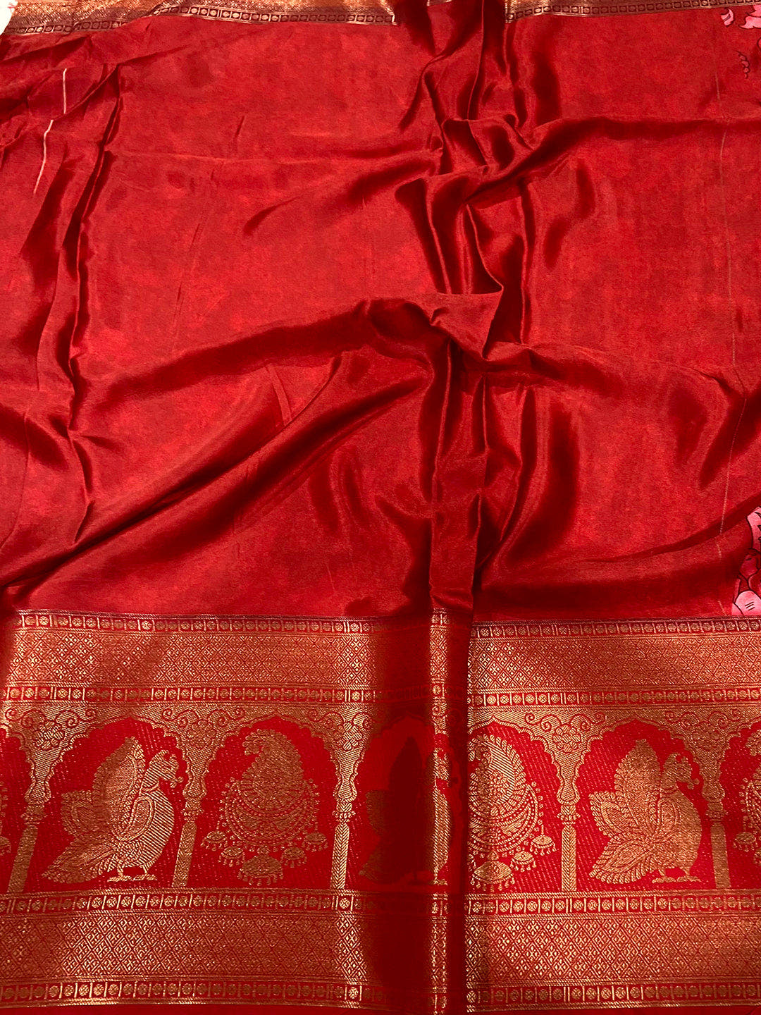 Red Charry Satin Floral Saree