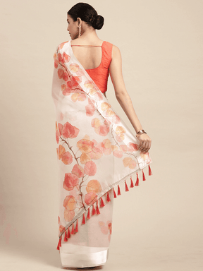Organza With Satin Border Flower Print Party Wear Saree