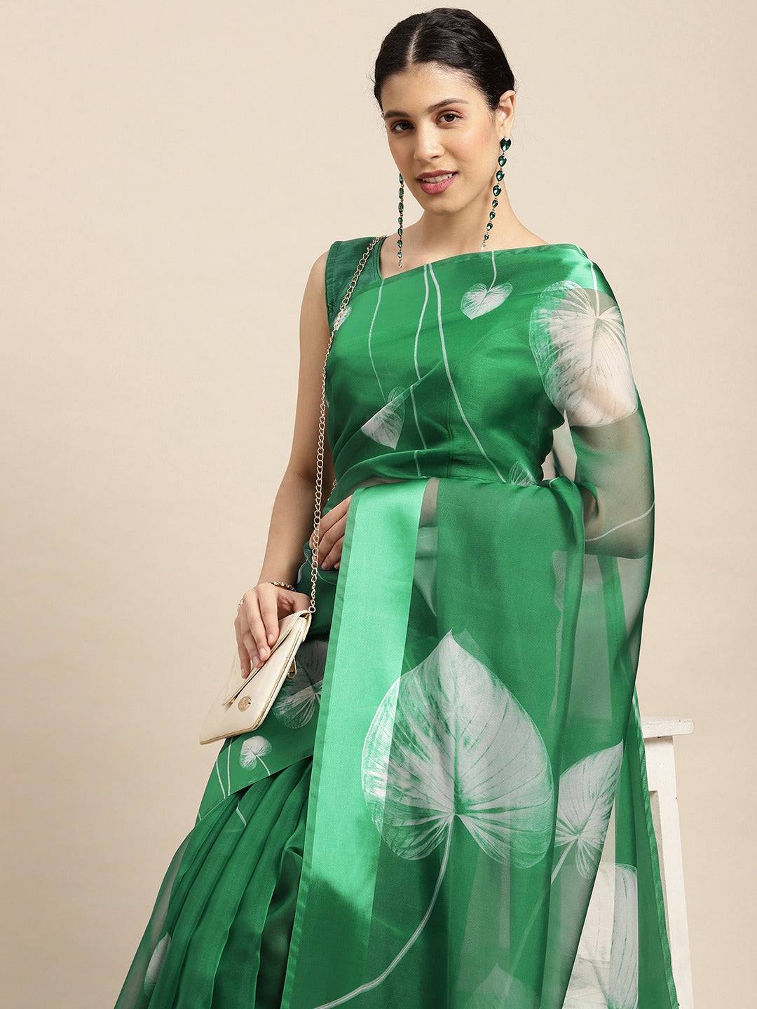 Organza With Satin Border Flower Print Party Wear Saree