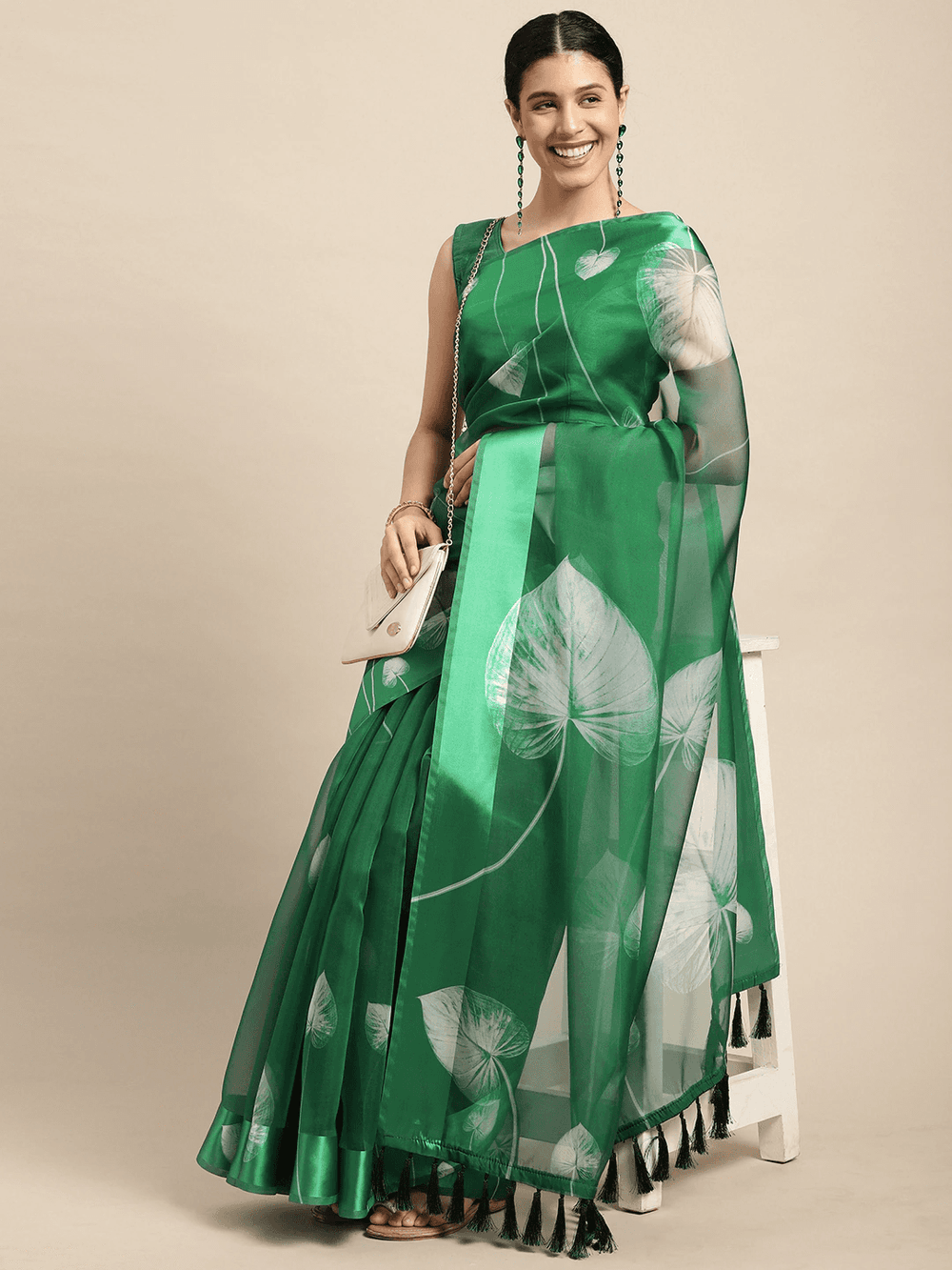 Organza With Satin Border Flower Print Party Wear Saree