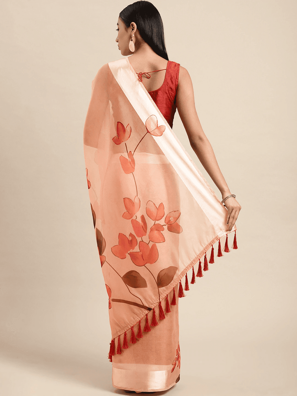 Dusty Pink Soft Organza Saree with Satin Border and Flower Digital Print